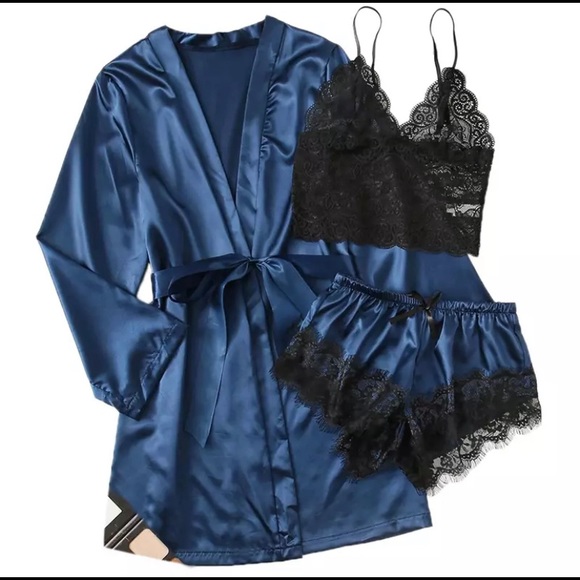 Other - Blue 3 piece Lace Lingerie Pajamas